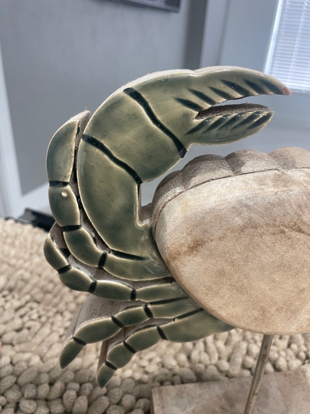 Decorative Wooden Crab Sculpture - Green & Natural - Picture 3 of 8
